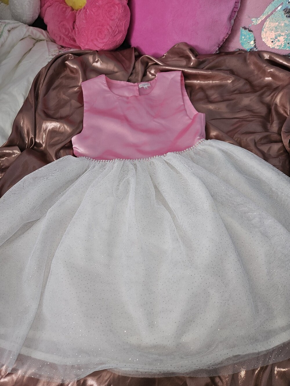 Tahari Girl's Pink Satin Dress with  Metallic Accent